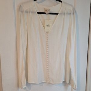 Sezane Cream V-Neck Blouse